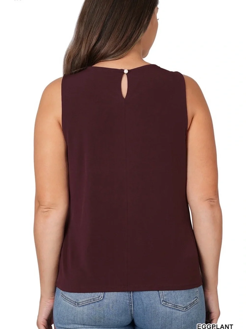 Sleeveless Pleated Shell Top - Eggplant - Picture 3 of 3